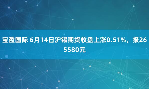 宝盈国际 6月14日沪锡期货收盘上涨0.51%，报265580元